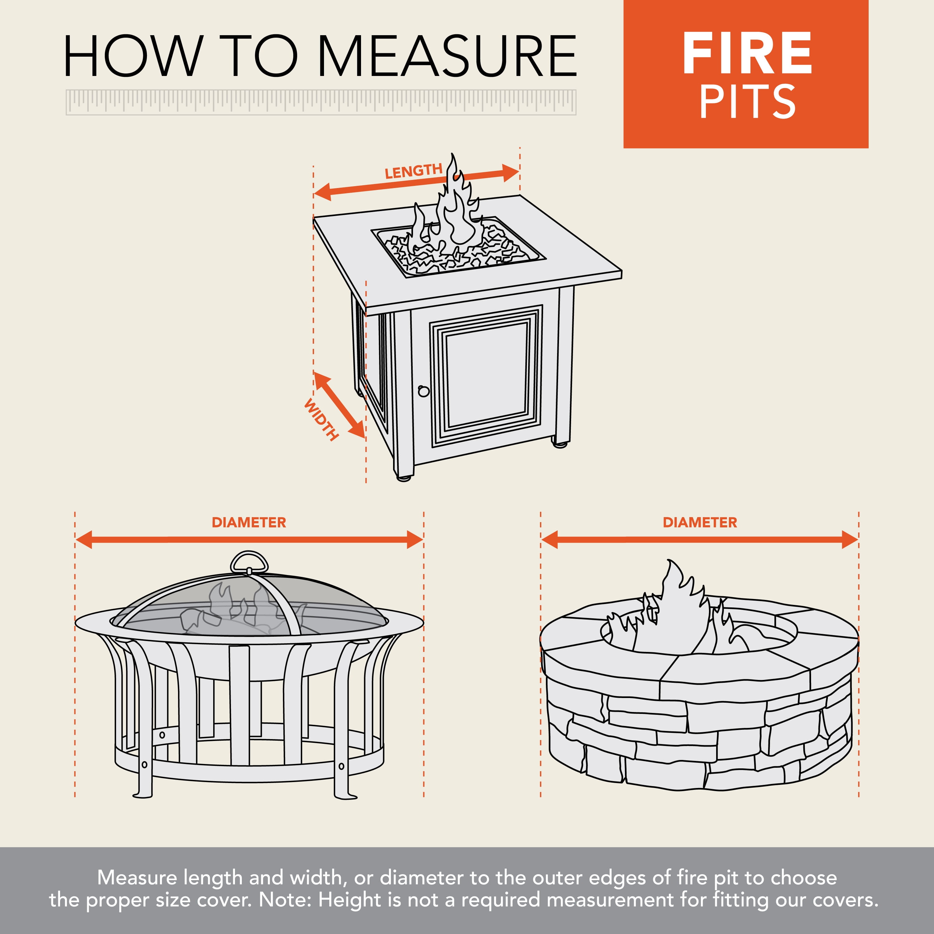 Modern Leisure Garrison Waterproof Square Fire Pit Table Cover, 42"L x 42"W x 22"H, Gray