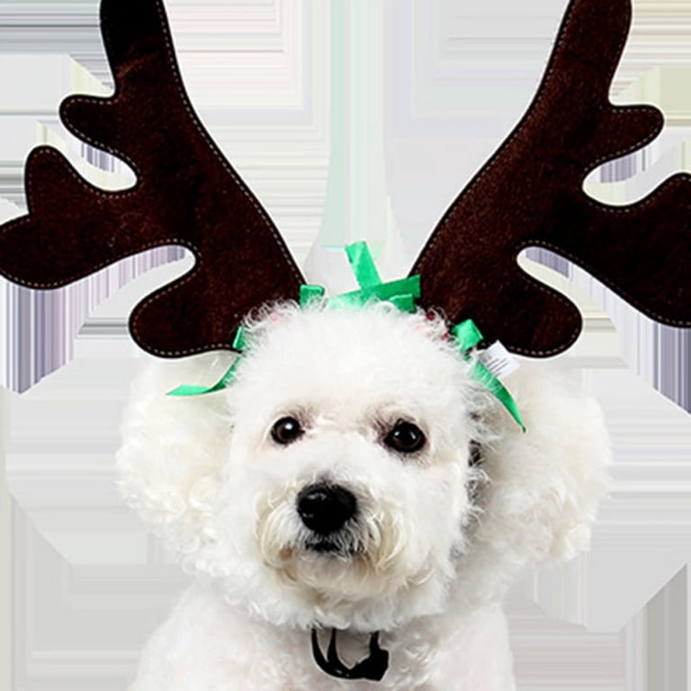 Dog Elk Reindeer Antler Headband with Santa Hat, Pet  display picture 2