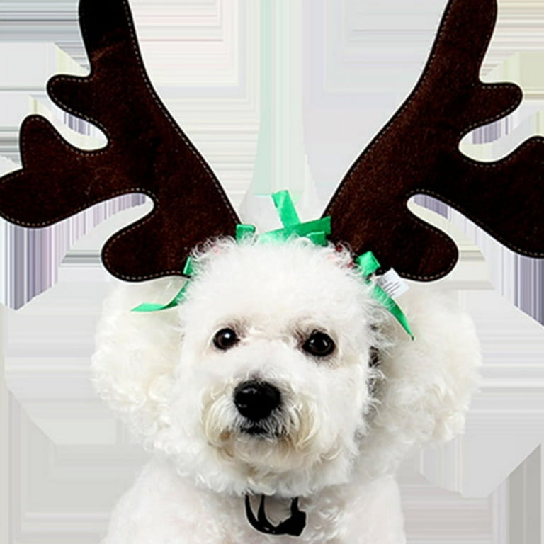 Dog Elk Reindeer Antler Headband with Santa Hat Ugly Pet