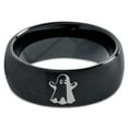 thumbnail image 2 of Tungsten Scary Haunting Ghost Emoji Band Ring 8mm Men Women Comfort Fit Black Dome Brushed Polished, 2 of 4