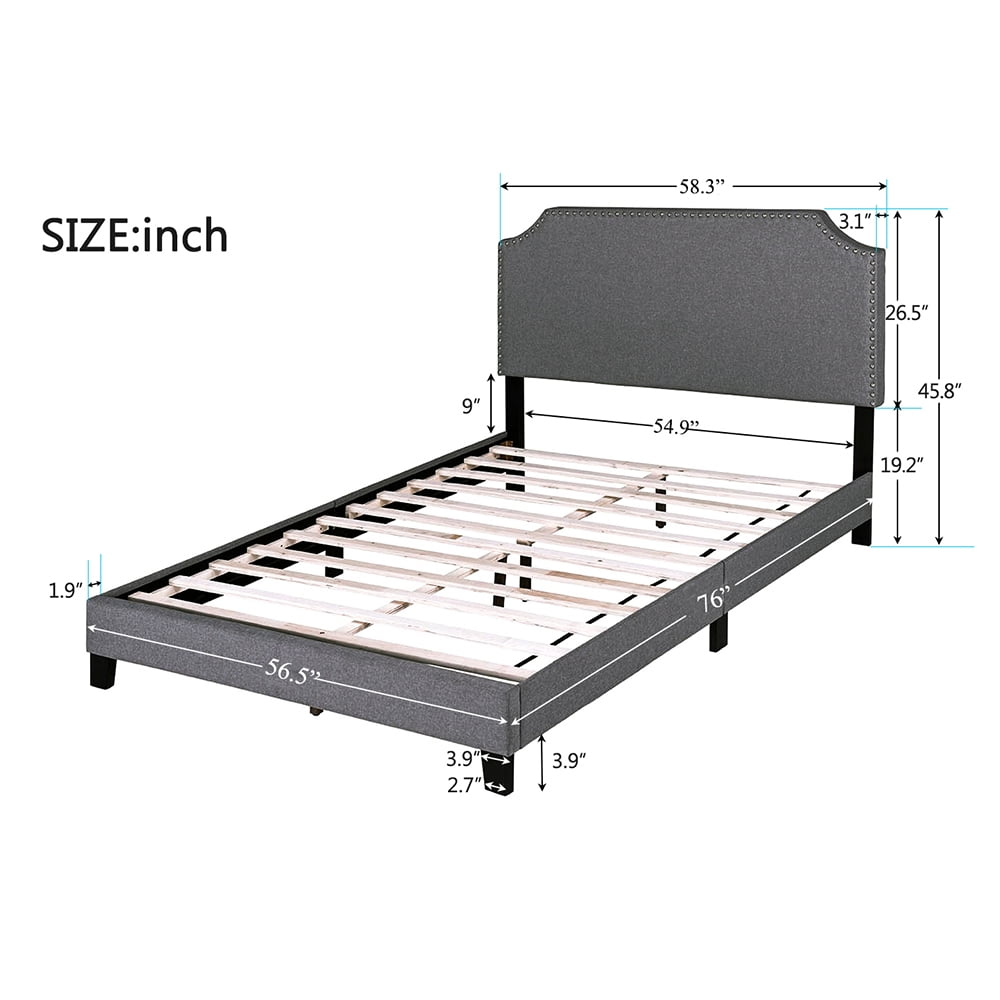 Kepooman Full Size Upholstered Platform Bed Frame with Nailhead Trim Headboard, Dark Grey Kepooman Full Size Upholstered Platform Bed Frame with Nailhead Trim Headboard, Dark Grey