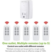 BN-LINK Mini Wireless Remote Control Outlet Switch Power Plug in for Household Appliances, Wireless Remote Light Switch, LED Light Bulbs, White (2 Remotes + 5 Outlets) 1250W/10A
