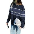 thumbnail image 2 of Gzhioc Women's Casual Round Neck Sweaters, Long Sleeve Striped Print Contrast Color Loose Knit Pullovers, 2 of 7