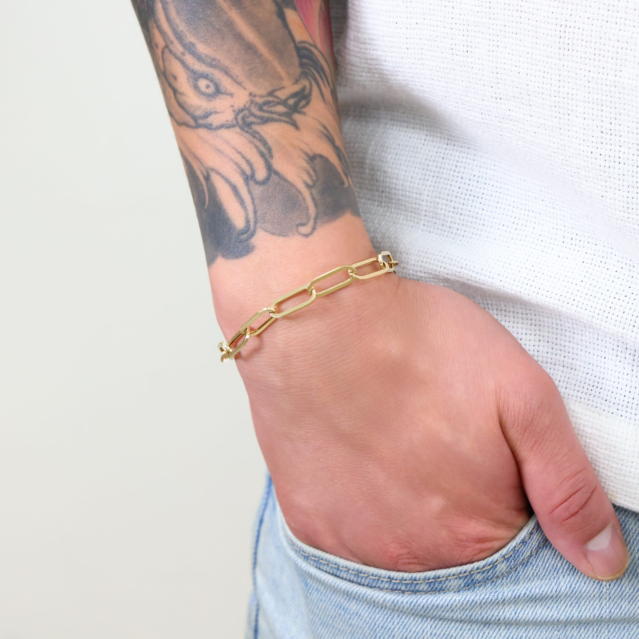 Nuragold 14k Real Yellow Gold Paperclip 7mm Elongated Cable Link Bracelet (7"-8") Italian Jewelry for Men & Women