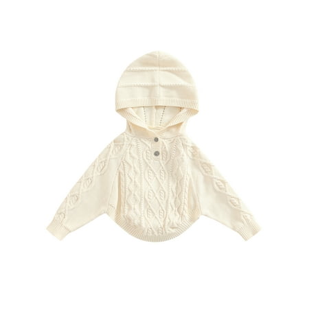 

Suanret Toddler Baby Girls Hood Sweater Solid Twist Jacquard Long-Sleeved Button Cloak Knitwear Outerwear Apricot 9-12 Months