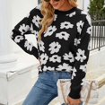 thumbnail image 2 of Women's Long Sleeve Crewneck Knit Sweater Printed Casual Loose Fit Fall Winter Pullover Jumper Sweaters Tops, 2 of 8