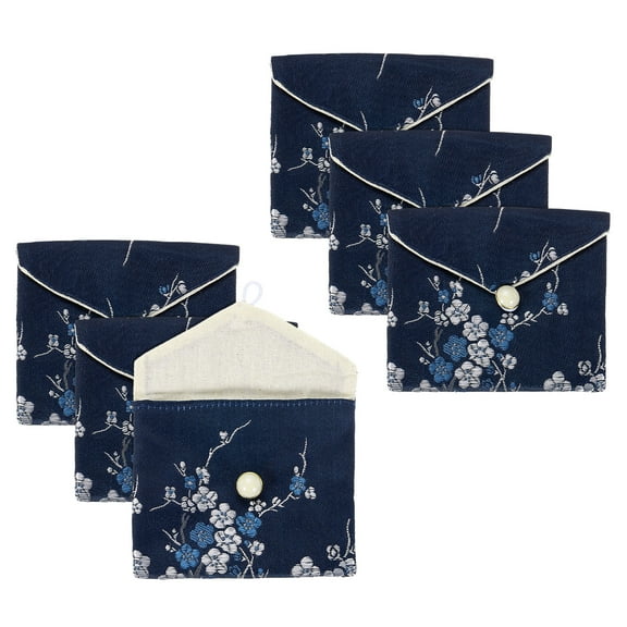 Uxcell 6 Pcs Jewelry Chinese Style Silk Purse Pouch Small Travel Jewelry Organizer Bags Embroidered Bag for Wedding, Dark Blue
