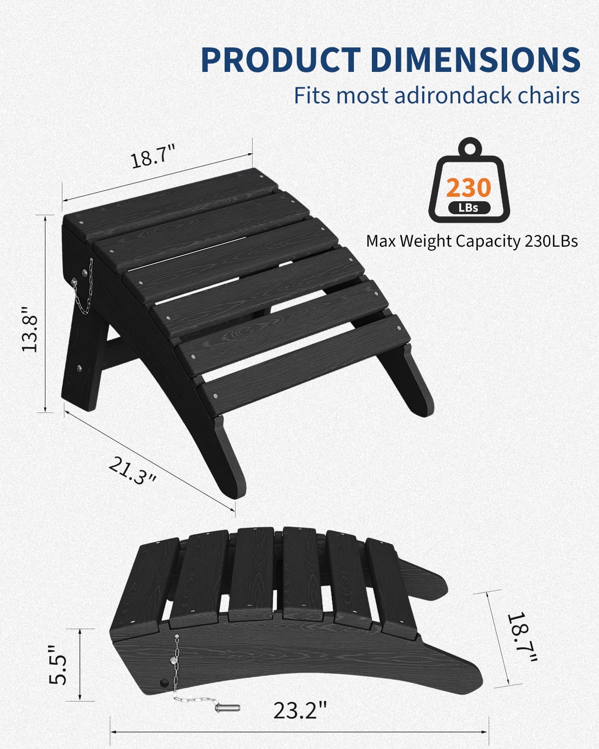 Soonbuy Folding Adirondack Ottomans, HDPE Outdoor Foot Rest for Adirondack Chair, All-Weather Patio Ottoman for Deck, Lawn, Porch and Poolside