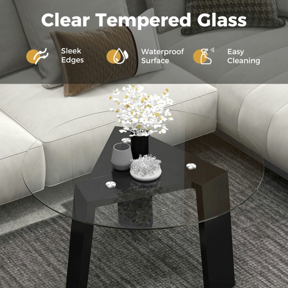 Finihen Coffee Table, Glass Coffee Table, 29.5 Inch Round Glass Coffee Table with Solid Rubber Wood Legs, for Living Room Home Office Small Space, Black Finihen Coffee Table, Glass Coffee Table, 29.5 Inch Round Glass Coffee Table with Solid Rubber Wood Legs, for Living Room Home Office Small Space, Black