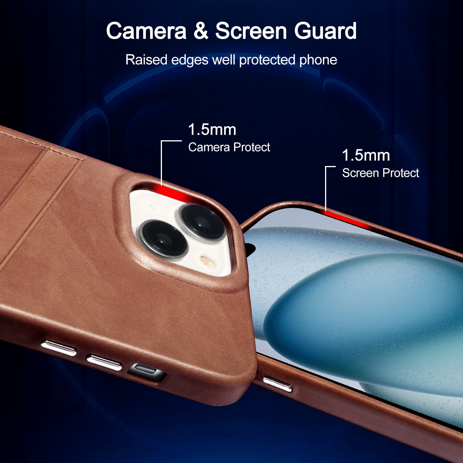 Luckycoin Handmade Genuine Leather Case for iPhone 14 6.1-Inch,Anti Slip Ultra-Thin Cover, Vintage Top Grain Leather,Card Holder for Apple iPhone 14 Case
