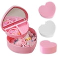 thumbnail image 2 of Love Heart Shaped Storage Box with Mirror, Multi-Grid Jewelry Organizer for Rings & Earrings, Compact Desktop Cosmetic Display Case, Pink White, 5.31 Inch, 2 of 8