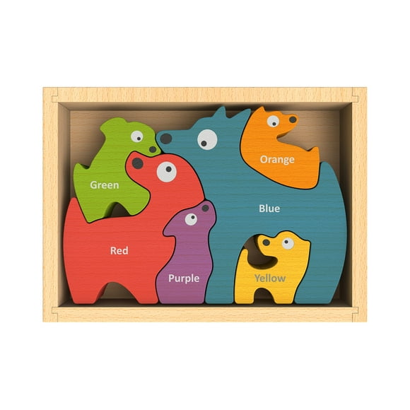 BeginAgain Dog Family Color Names Puzzle - Bilingual Wooden Colors - 2 and Up