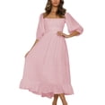 thumbnail image 1 of Vestido Media Manga Abullonada Cuello Cuadrado Sin Espalda Volante Dobladillo Vestido De Cintura Alta Para Mujer Rosa Oscuro XL, 1 of 6