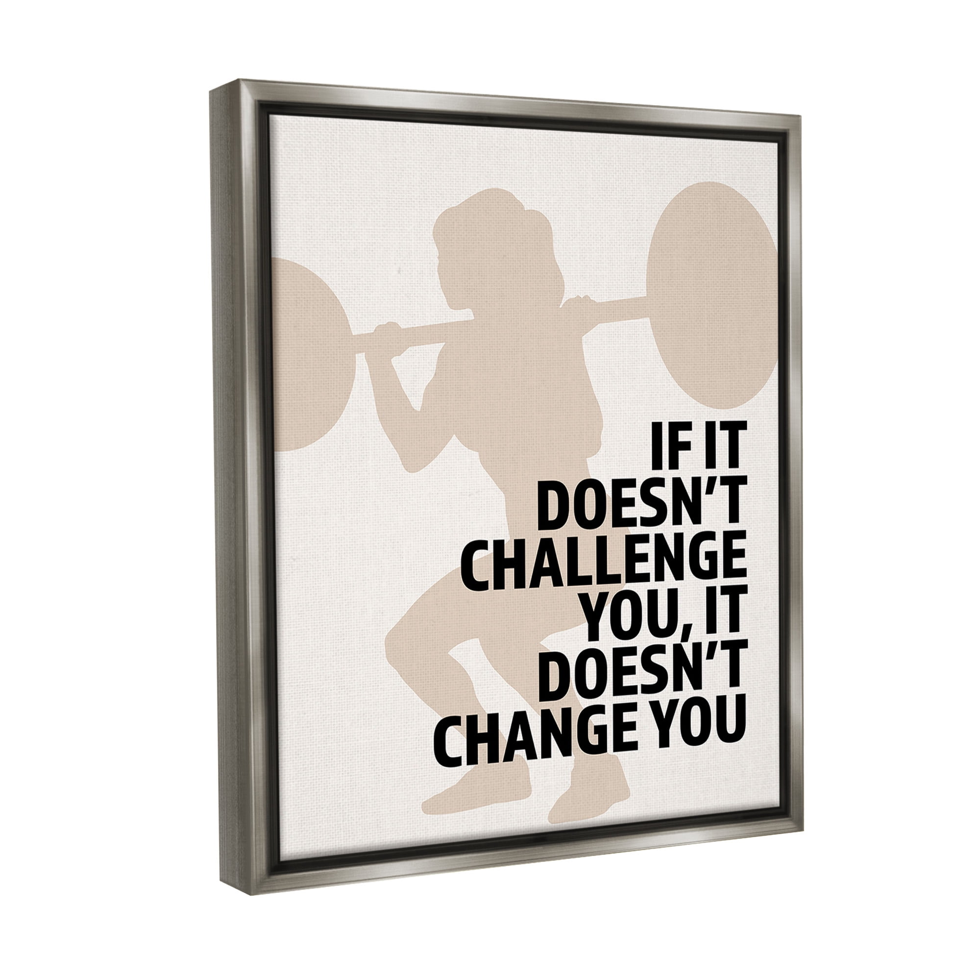 Stupell Industries Motivational Challenge Workout Inspirational Painting Gray Floater Framed Canvas Art Print Wall Art, 17 x 21