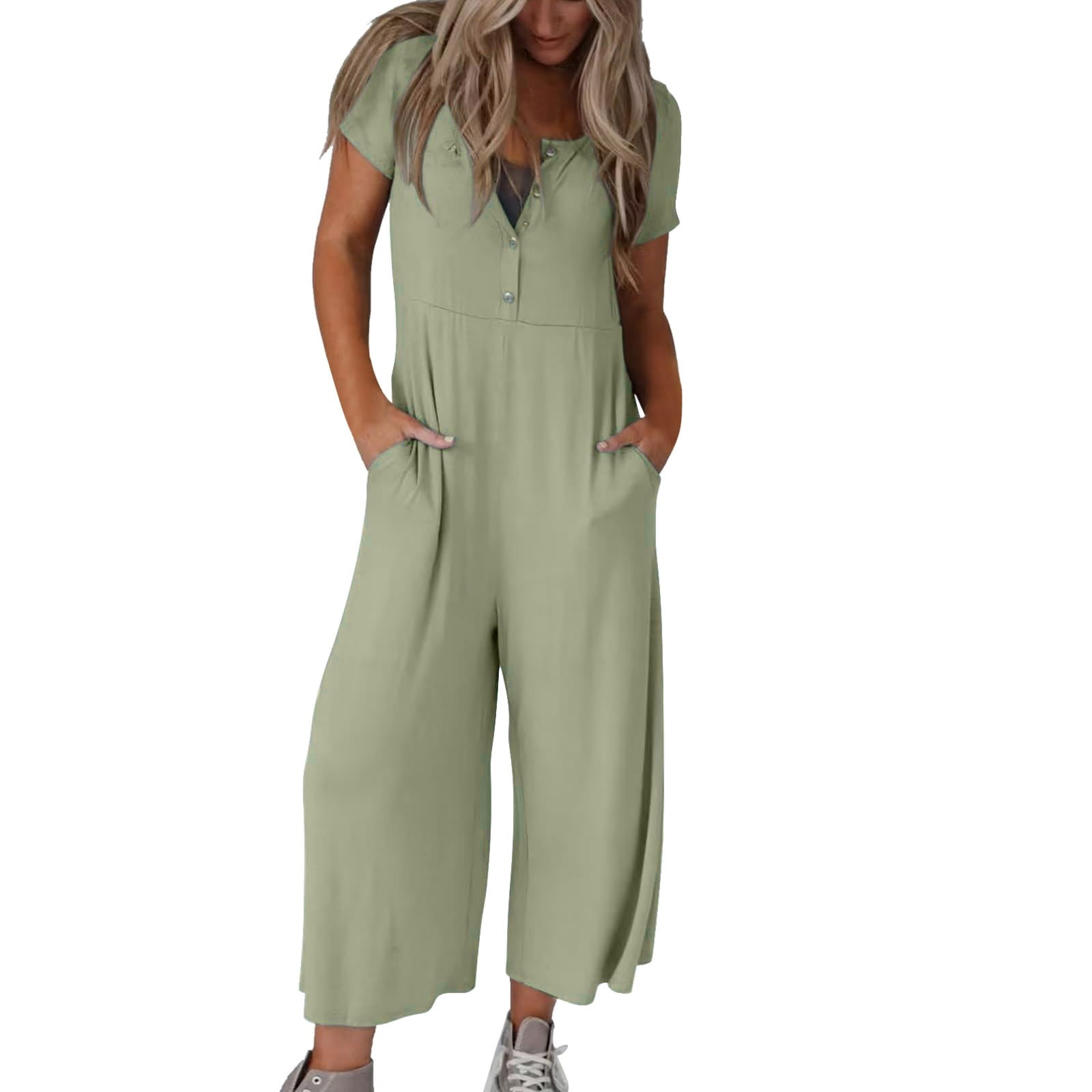 adviicd Women s Jumpsuits Rompers Overalls Women s Summer Dressy Sleeveless Tie Waist Backless Casual Wide Leg Jumpsuit Rompers Green L