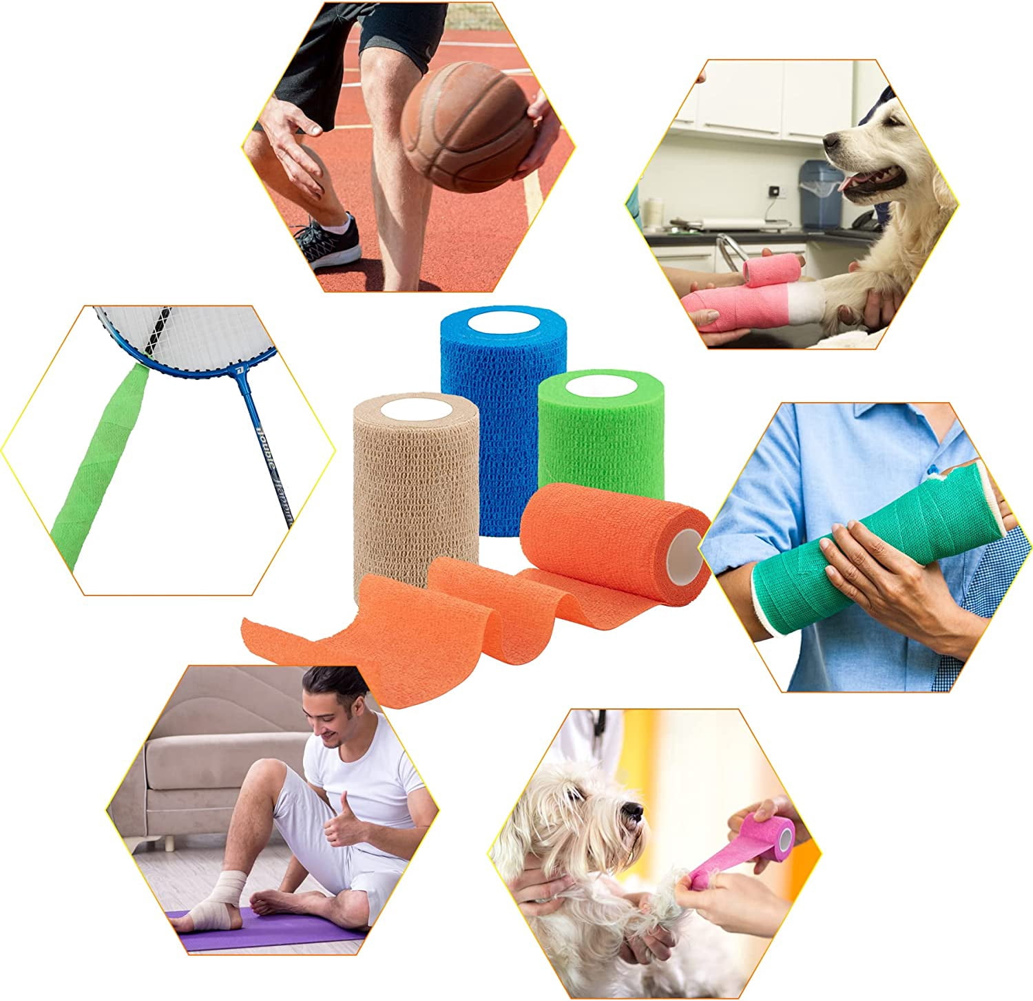 24 Rolls Self Adherent Wrap 4 Inch Self Adhesive Bandages Wrap Stretch Bandage Tape Self Stick Bandage Wraps for Wrist Ankle Swelling Sprains(12 Colors)