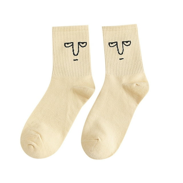 GDREDA Socks Short Socks - Women Cartoon Funny Expression Pattern Needle Socks Unisex Breathable Socks Beige,One Size