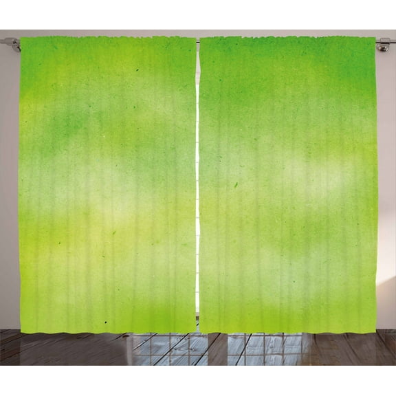 Ambesonne Lime Green Curtains 2 Panel Set, Faded Watercolors, 108" x 84", Apple Green