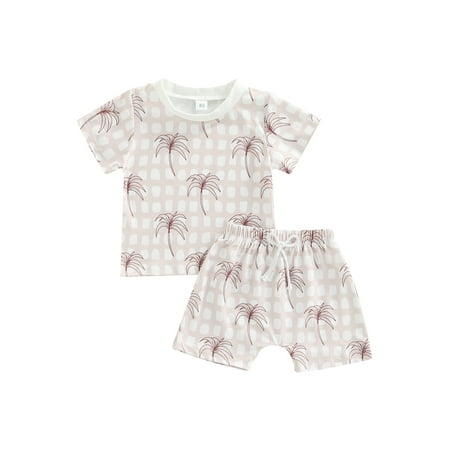 

Nokpsedcb Toddler Girls 2Pcs Summer Outfits Infants Short Sleeve Tree Print T-Shirts Shorts Set Light Pink 6-12 Months