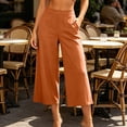 thumbnail image 4 of Inverelee Women's High Waist Solid Relaxed Fit Cropped Wide Leg Culottes Lightweight Breathable Casual Capri Pants Orange S, 4 of 6
