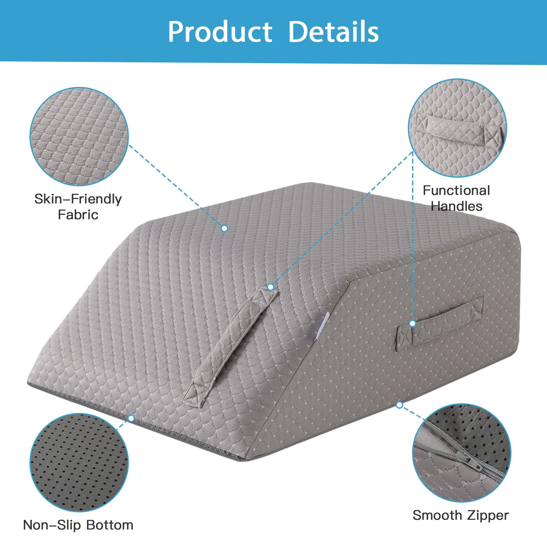 Leg Pillow Elevation  Wedge For Elevating After Memory Foam Foot Sleeping 24*22*8 Inch Grey