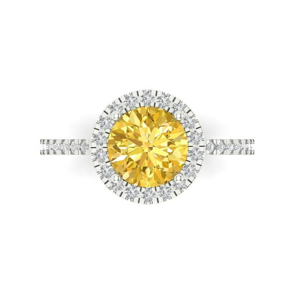 1.8 ct Round Cut Natural Citrine with Simulated Diamond Halo Accents 14K White Gold Womens Engagement Ring