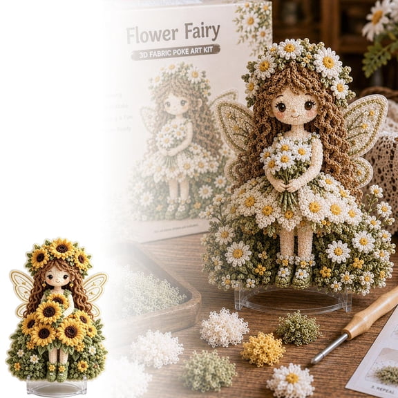 3D Flower Fairy Fabric Poke Art Kit DIY Educational Craft Toy for Kids Handmade Art Project Birthday Gift Home Desk Decor Party Favor
