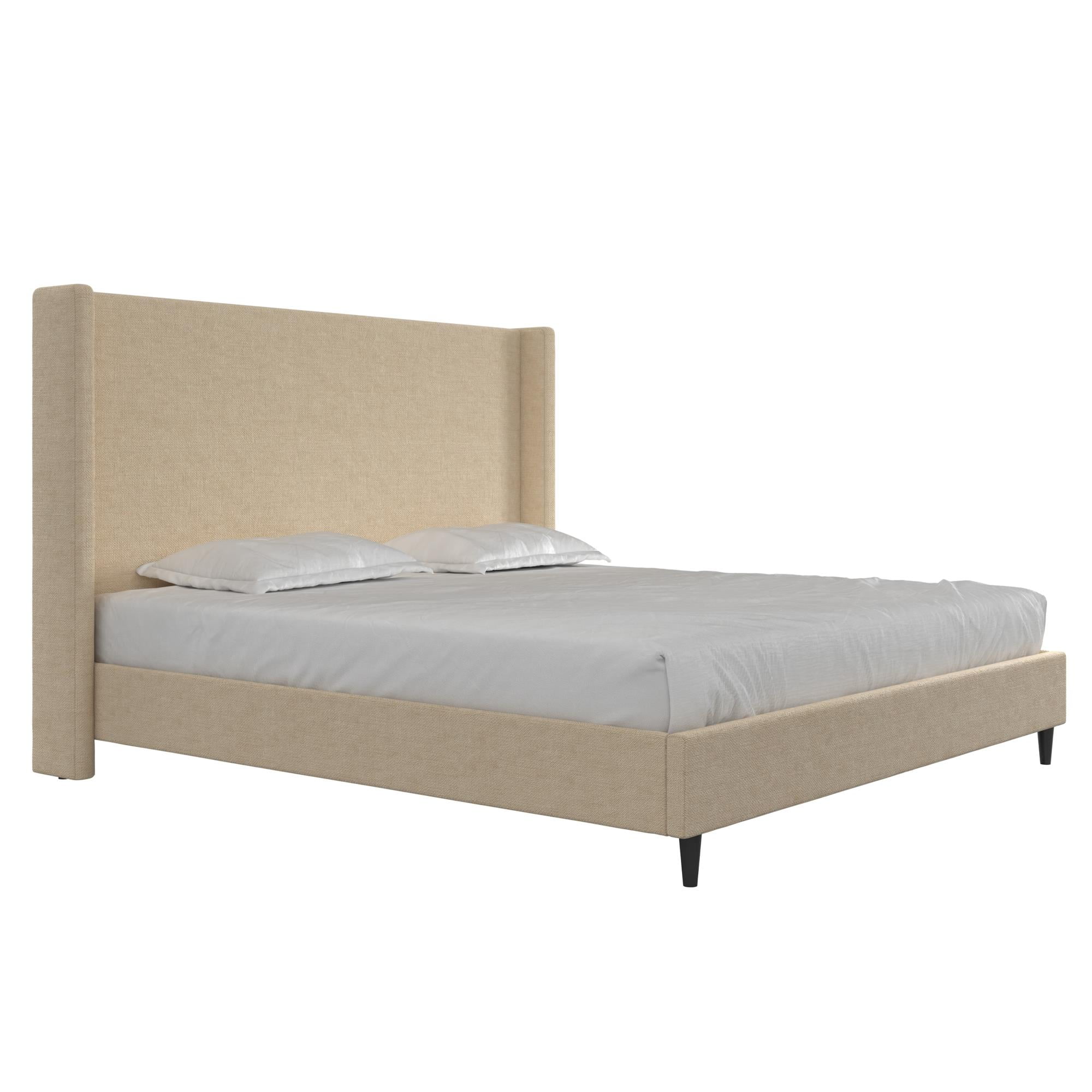 DHP Eveline Upholstered Platform Bed Frame with High Wingback Headboard, King, Textured Beige Canvas