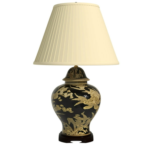 Oriental Furniture 28" Black and Tan Floral Bouquet Vase Lamp, oriental design, any occasion, any room, traditional décor
