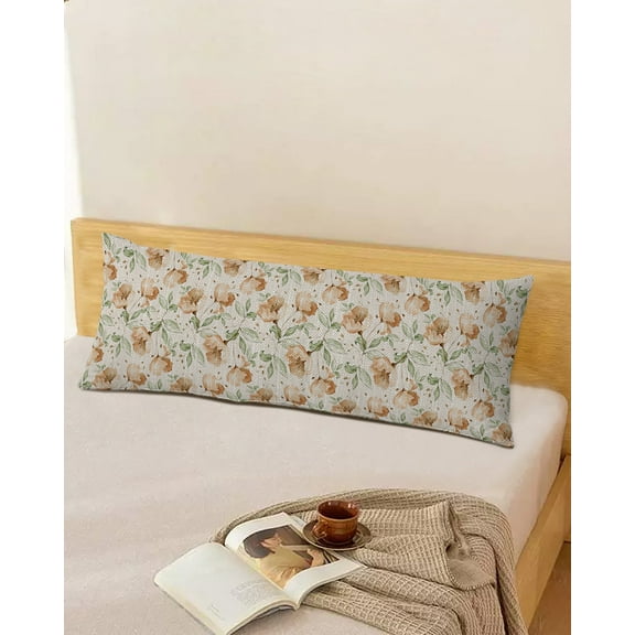 Vintage Botanical Throw Pillow Cover, Orange Flowers Leaves Painting Rectangle Decorative Pillow Case Protector Soft Cushion Cover Lumbar Pillowcase for Couch Sofa Bedroom Car Chair Decor 20x54 Inch