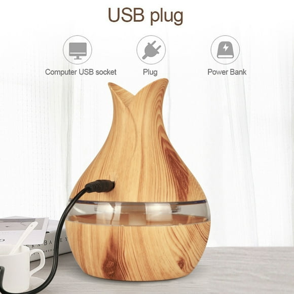Humidificador Difusor de Aceite Esencial, 300 ml, Dicusor de Aromaterapia Con Luz Nocturna LED DE 7 Colores, Grano de Madera, Bajo Ruido, Apaguado Autico, Difusor de Aceite