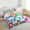 thumbnail image 3 of Homewish Teens Adults Chic Floral Plaid Bedding Comforter Set 2pcs,Geometric Plaid Grid Twin Comforter Sets Microfiber,Abstract Colorful Flowers Breathable Bedding Set,Luxury Bedroom Decor, 3 of 8