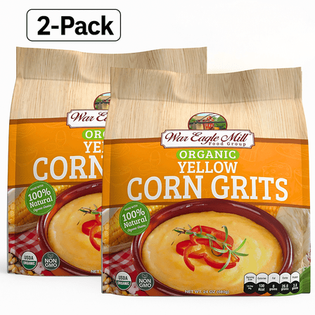 War Eagle Mill USDA Organic, Non-GMO Yellow Corn Grits 24 oz Bags (2 pack)