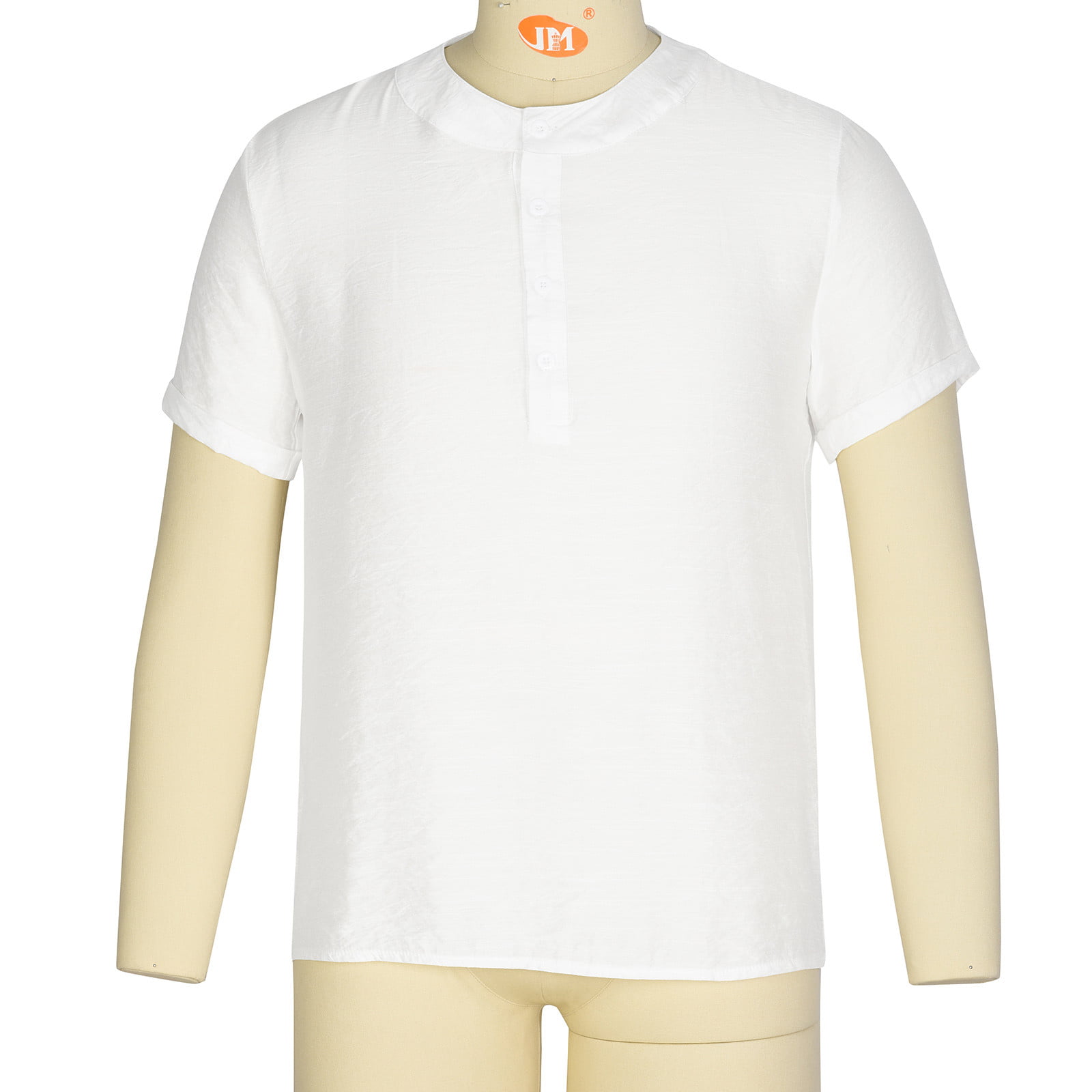 Mens Linen Shirts Short Sleeve Casual Cotton Henley T-Shirt