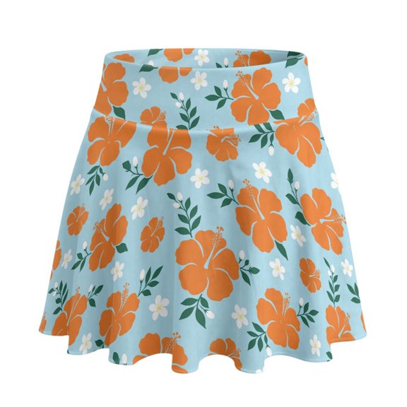 Whosucclay with Pockets Tennis Skirt, Tropical Hibiscus Floral Print Workout Built-in Shorts Athletic Skort for Golf Vacation Party, Size XX-Large