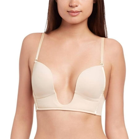 Fullness Women s Ultra Deep Cleavage Push Up Padded Low Cut Plunge V Bra 7018 (36 Beige D)