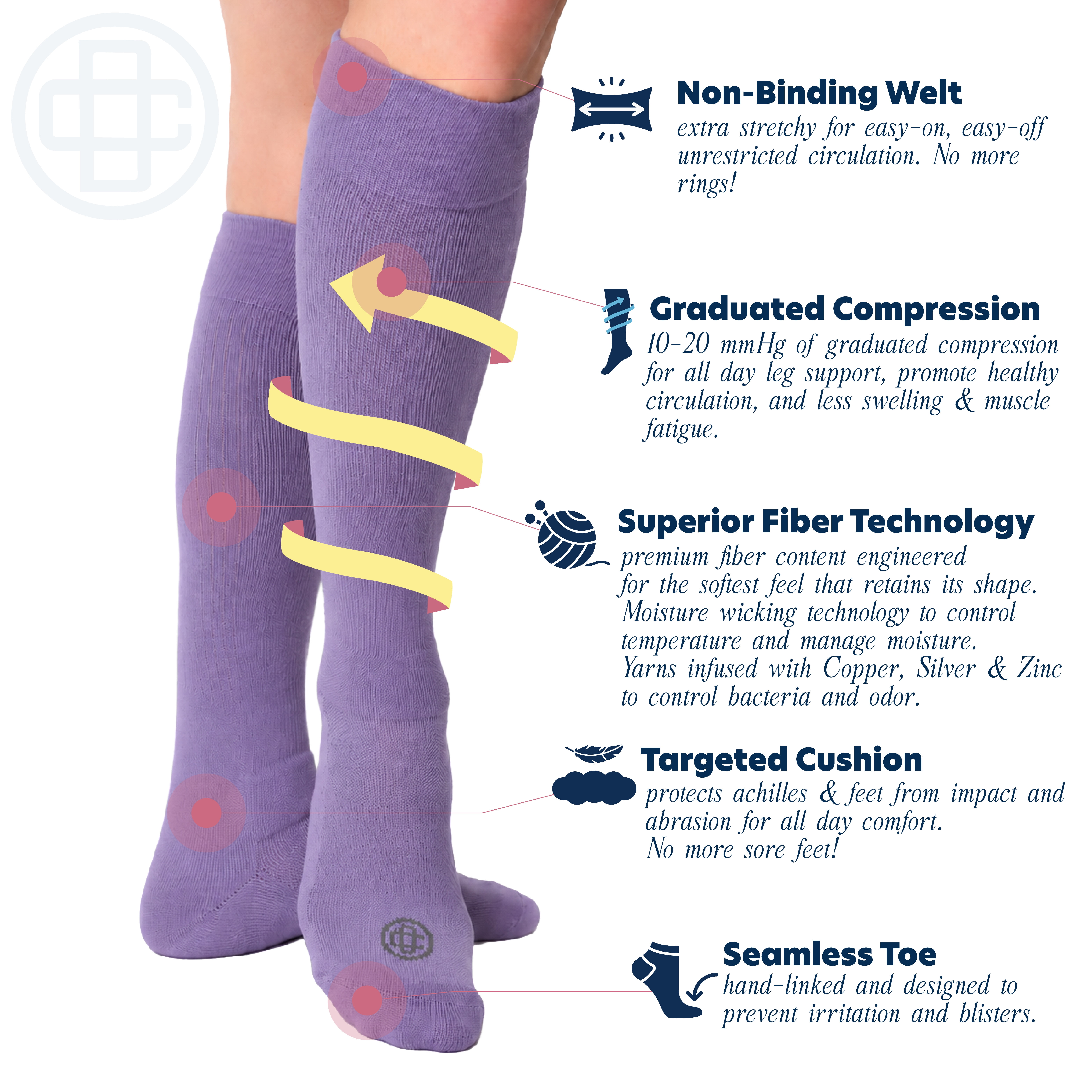 Doctor's Choice Over The Calf Women's Compression Socks, Medium, Women's Shoe Size 6-10, 1 Pack