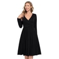 thumbnail image 5 of HA-EMORE Women's V Neck Long Sleeve Smocked Midi Dress A-line Swing V Neck Casual Dress Long Sleeve Empire Waist Wrap Midi Party Dresses with Pockets, 5 of 7