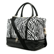 Weekender Bag Travel Duffle for Women Men Overnight Carry On Tote with Shoe Compartment and Luggage Sleeve- Zebra
