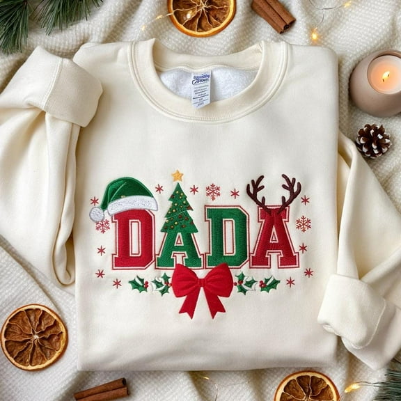 EMBROIDERED DaDa Christmas Sweatshirt, Cute Dad Xmas Sweater, Holiday Tree Embroidery Shirt, Family Matching Christmas Shirt, Xmas Gift 2025
