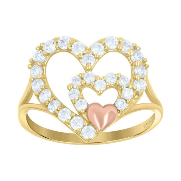 10k Gold Womens Tri-Color CZ Three Heart Band Ring