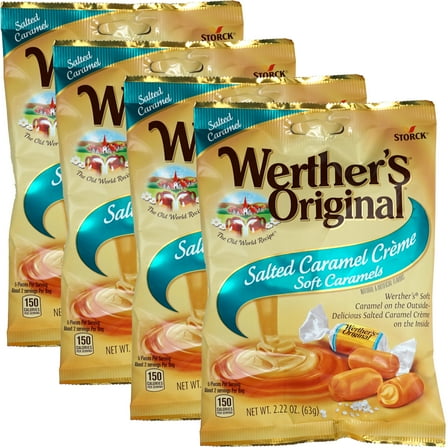 Werthers Soft Caramel, Original Salted Caramel Cream 2.22 Ounce Bags (Pack of 2) - Individually Wrapped Werther Chewy Caramels - The Hampton Popcorn & Candy Company