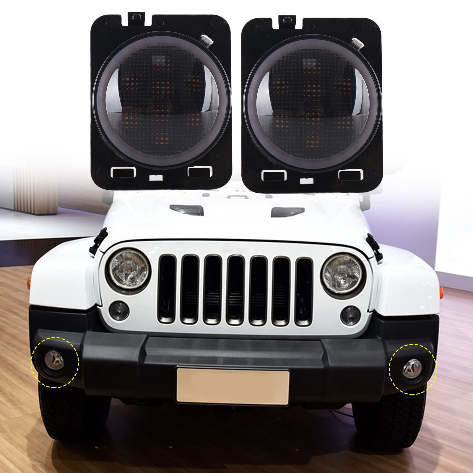 GWONG 2Pcs LED Side Marker Lights Angels Eyes Yellow Light Fender Warning  Lamps with Halo for Jeep Wrangler 07-17 