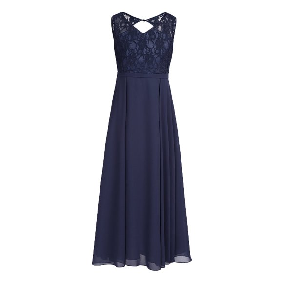 Aislor Kid Girls Floral Lace Keyhole Back Knee Length Dress Flower Girl Wedding Formal Event Gown