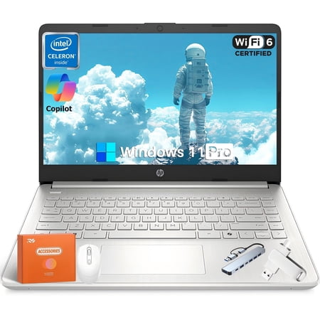HP 2025 Latest Laptop for Student Business, Intel N150 CPU(Beats N4120), 14 Inch LED, 16GB RAM, 384GB Storage(128GB UFS+256GB MSD), Wi-Fi 6, Copilot AI, Office Pro Lifetime, Windows 11 Pro, Silver