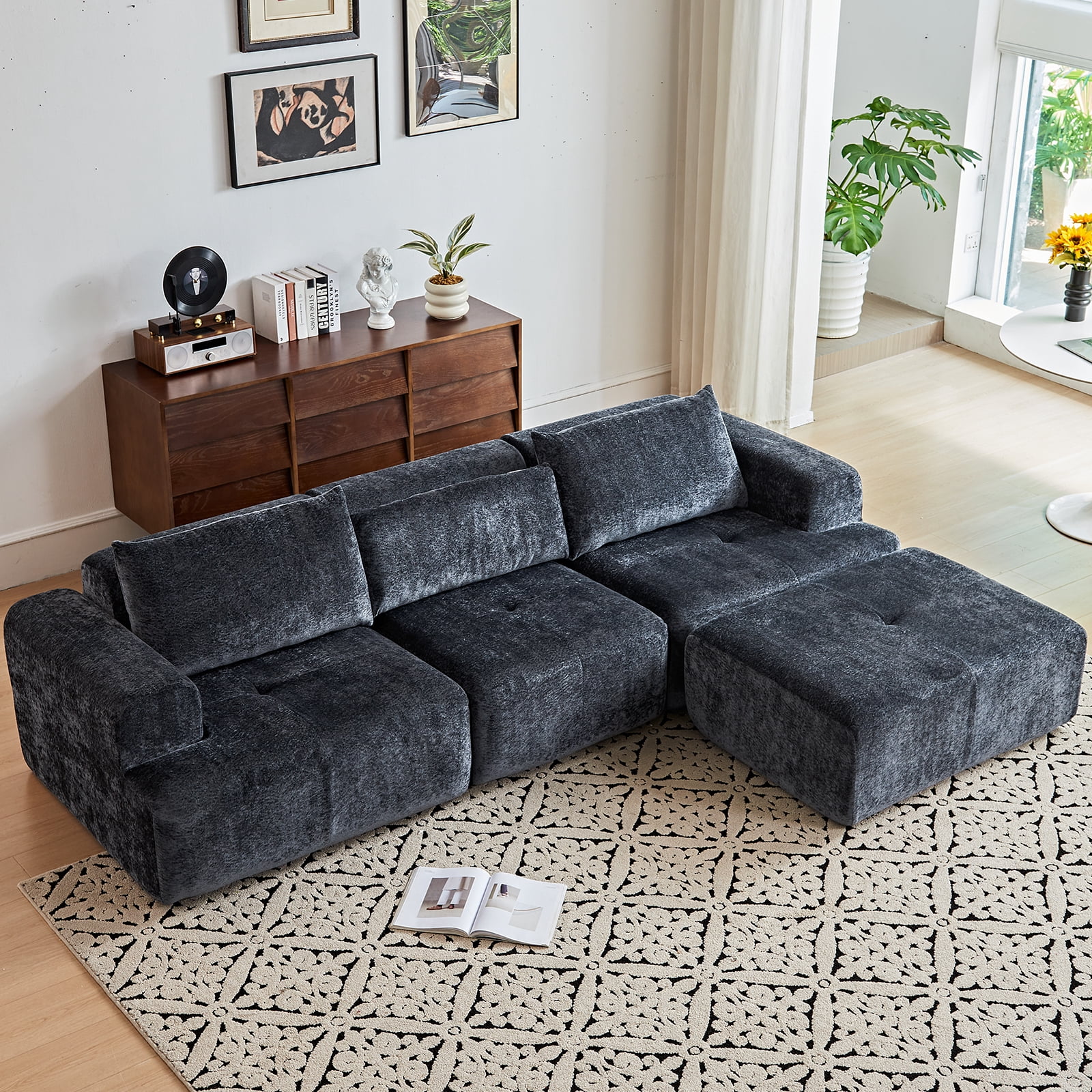 Cozylore Modular Sectional Sofa L-Shape Upholstered Couches Modern Sleeper Sofa for Living Room, No Assembly Required, Gray