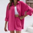 thumbnail image 1 of Trajes De Verano De 2 Piezas Blusas de mujer Top Shorts Color sólido Cintura elástica Traje diario de un solo pecho Cgtredaw Rosa Roja M para Mujer, 1 of 1