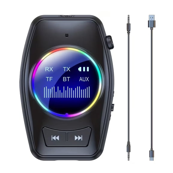 Bluetooth 5.4 Audio Receiver and Transmitter, AUX Bluetooth Adapter, 3.5mm Wireless Audio Receiver, HD Display Screen, 10m Range, Lossless Sound Quality, Suit for Speaker/Home Stereo/Wired Headphones