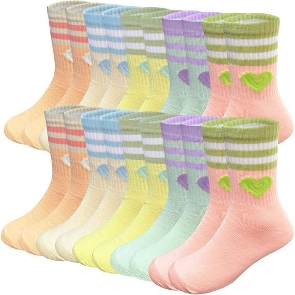 Girls Socks Athletic Crew Socks Sports Soft Breathable Casual School Sock for Little Big Kids