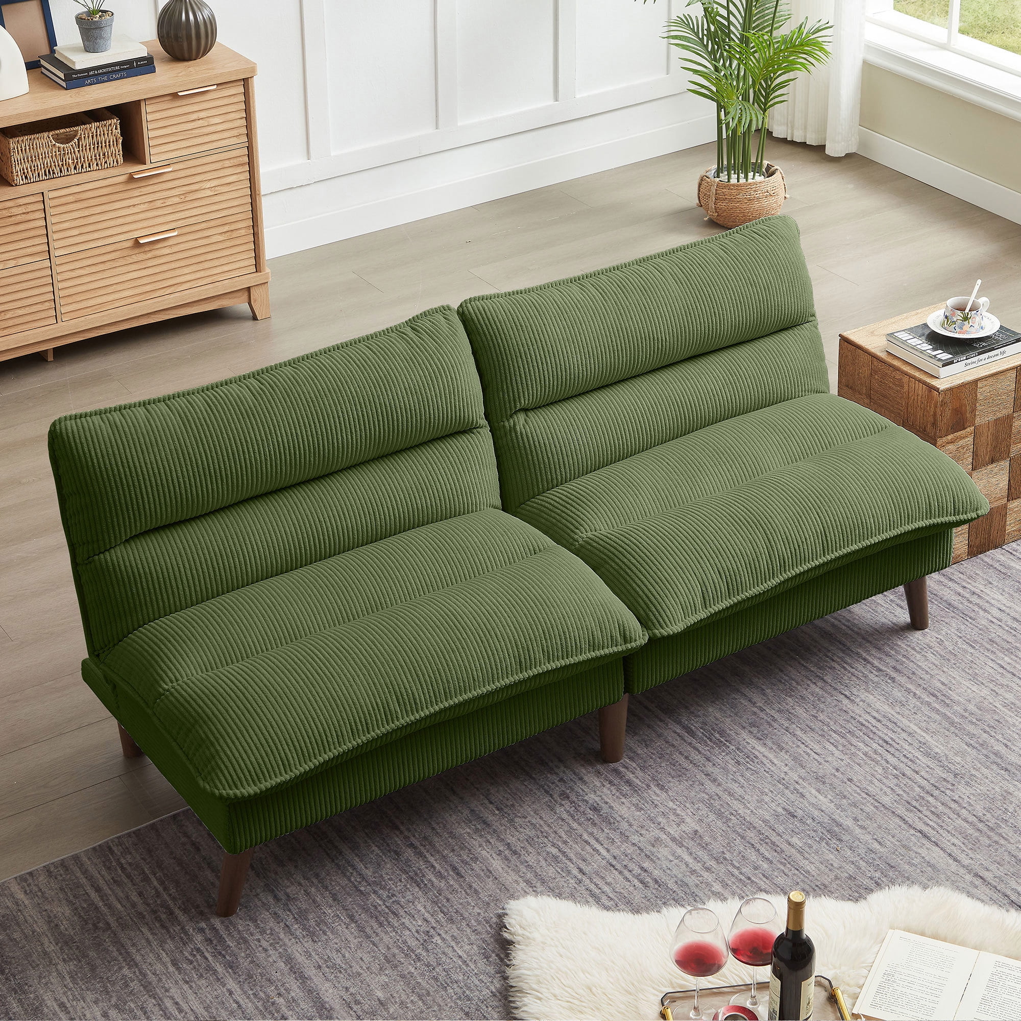 Pingliang Home 72" Futon Convertible Sofa Bed,Modern Linen Loveseat Sleeper Sofa Couch for Living Room Apartment Dorm Bedroom Office Studio,Green